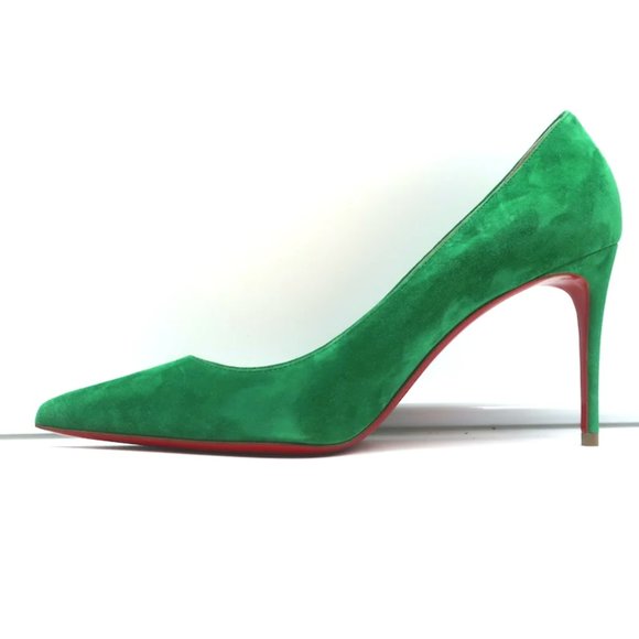 Christian Louboutin Kate 85 Pumps Green Suede Size 38 Pointed Toe Heels NEW - Picture 6 of 10
